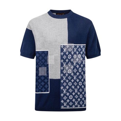ルイヴィトン ハイブランド パッチワークニットTシャツ 半袖切替デザイン 高品質