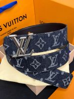 ルイ・ヴィトン 本物級コピー LVイニシャルデニムメンズベルト モノグラム柄シルバー金具 高再現度