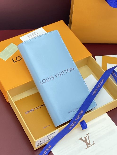 ルイ・ヴィトン ハイブランド 二つ折り長財布 ブルーレザー ロゴデザイン 高品質