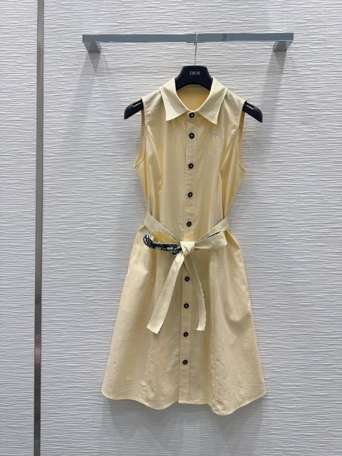 ディオール n級 ノースリーブシャツワンピース ベルト付き刺繍デザイン 夏服スタイル 激安レディースウェア