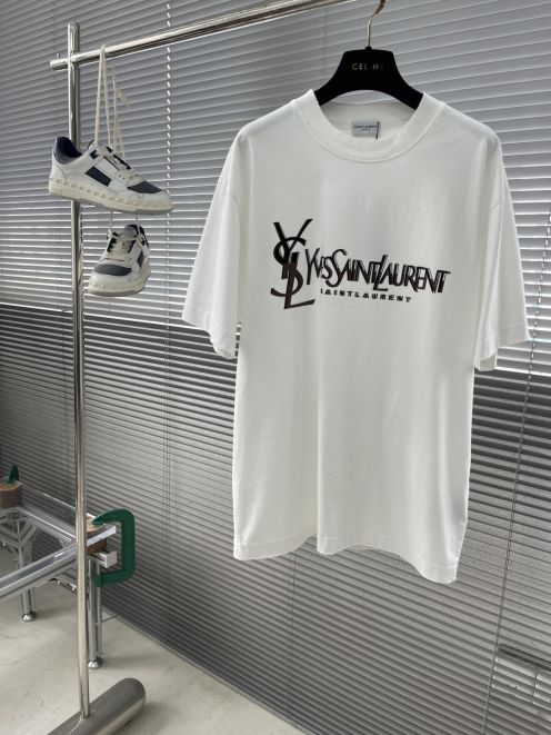 サンローラン n級 ホワイト 半袖Tシャツ ビッグロゴプリント オーバーサイズ 通気 安全取引