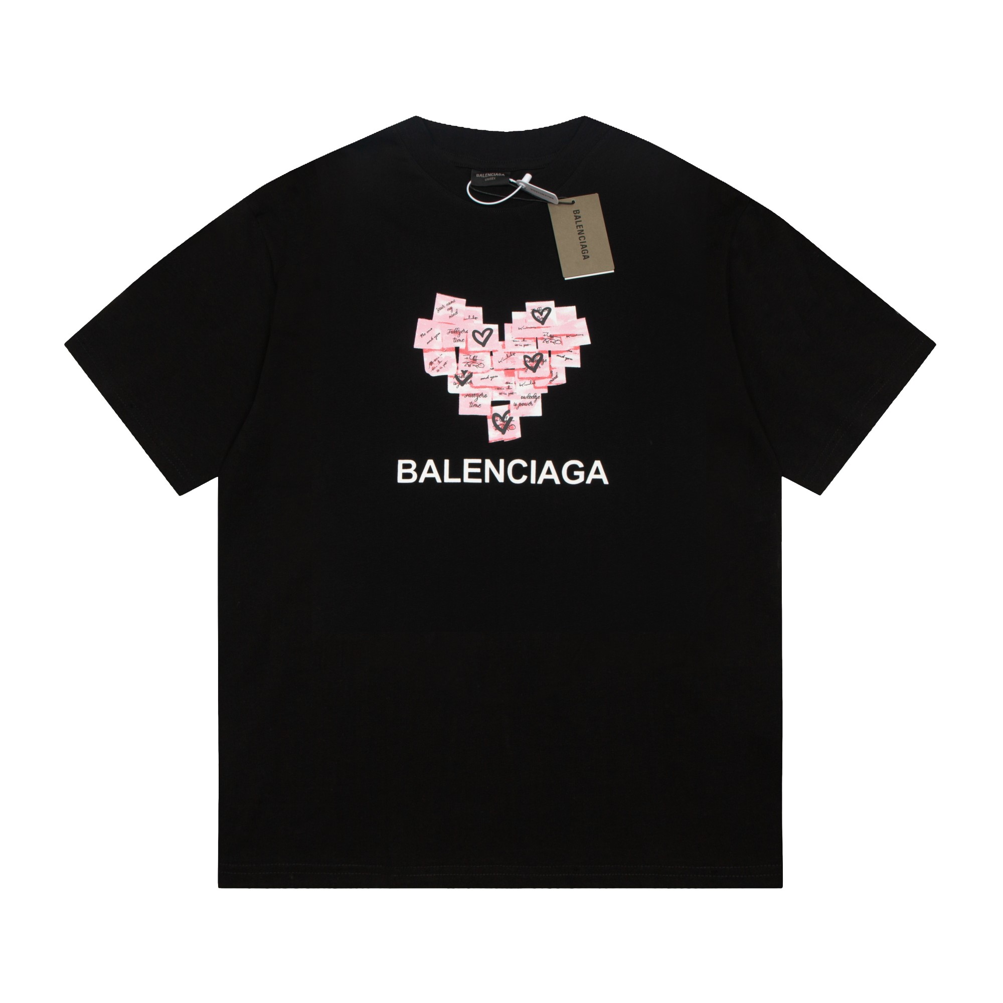 520限定品 tシャツ バレンシアガ激安通販 純綿 ハートプリント 抗菌防臭 トップス 短袖 柔らかい ブラック_1