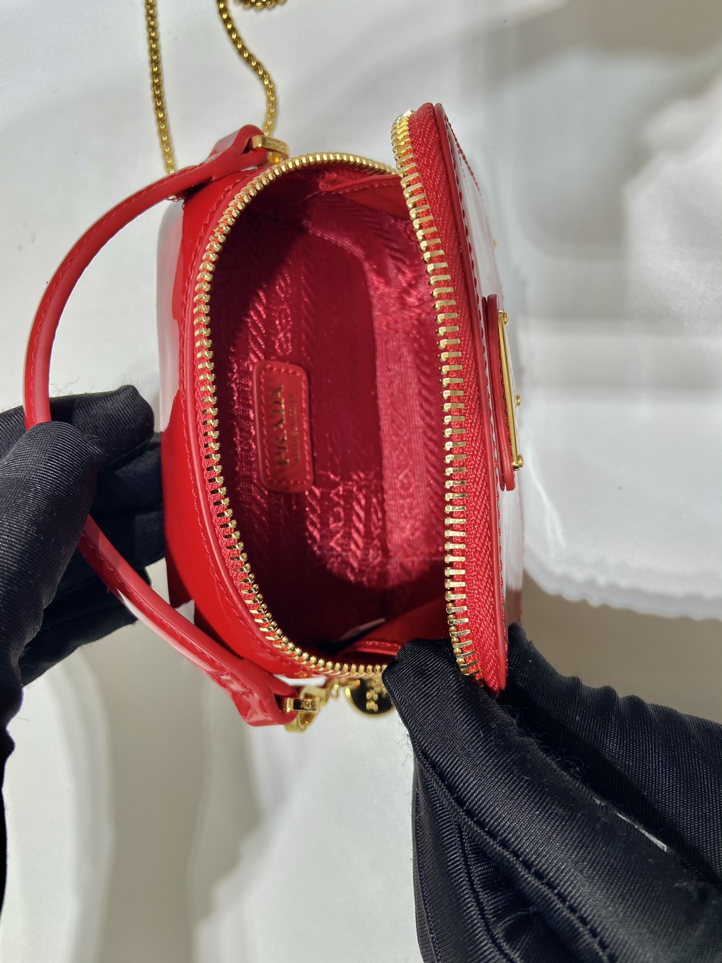 お値打ち価格 プラダバッグ 定番激安通販 牛革 ミニバッグ チェーンバッグ 切り替え 可愛いバッグ レディース レッド_8