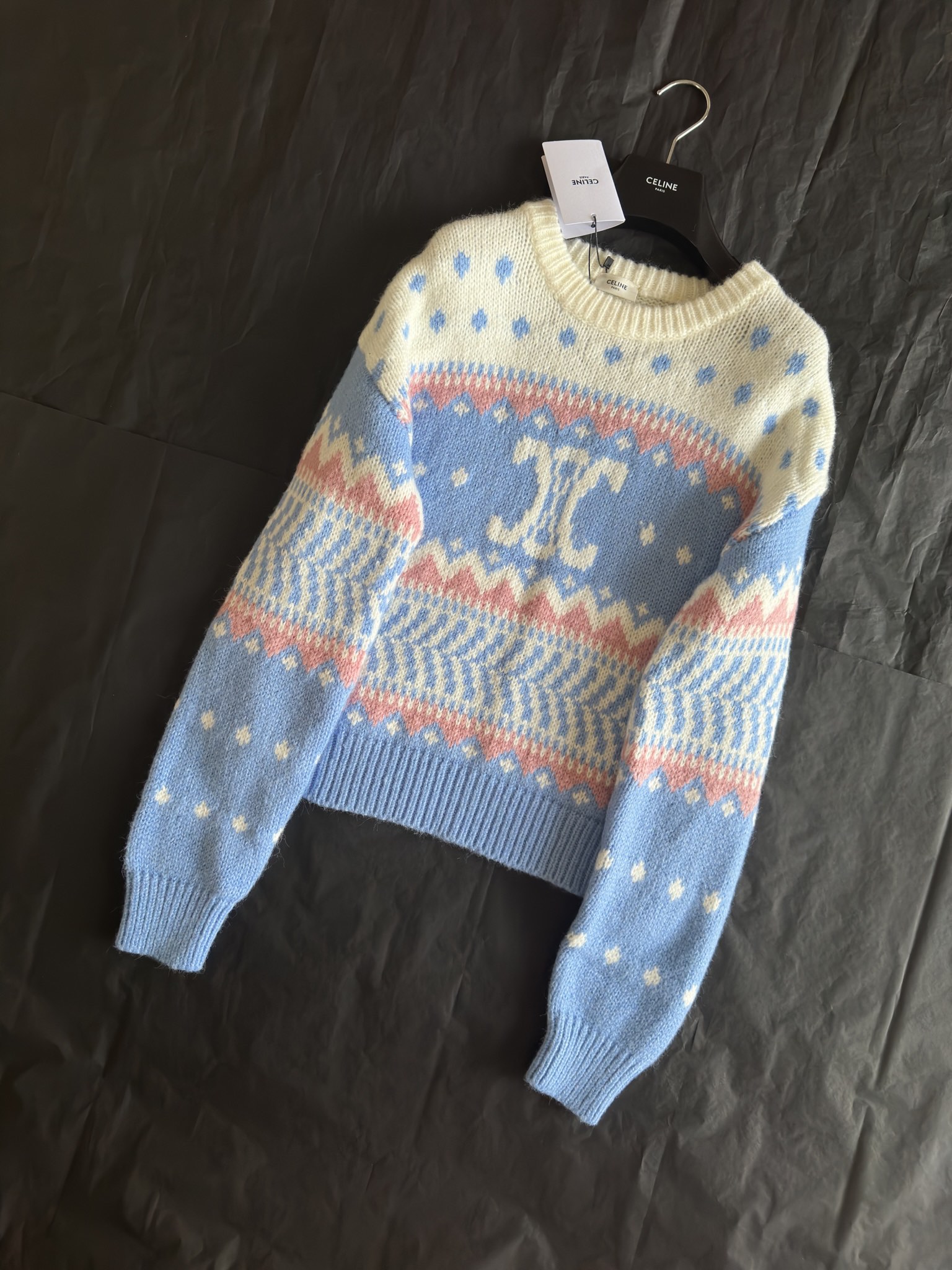 セリーヌセーターメンズスーパーコピー ニット素材 暖かい 冬服 ロゴ編み カラフル 優れる トップス ブルー_2