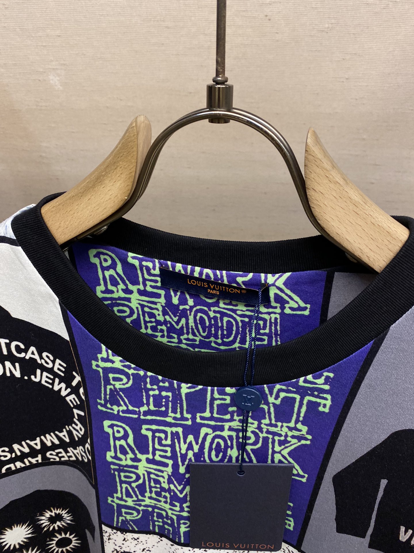 ルイヴィトンtシャツ楽天偽物 純綿 半袖 トップス 男女兼用 プリント カラフル 品質保証 ブルー_3