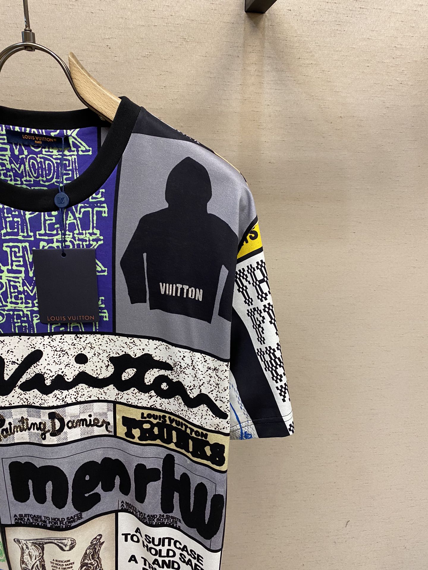 ルイヴィトンtシャツ楽天偽物 純綿 半袖 トップス 男女兼用 プリント カラフル 品質保証 ブルー_4