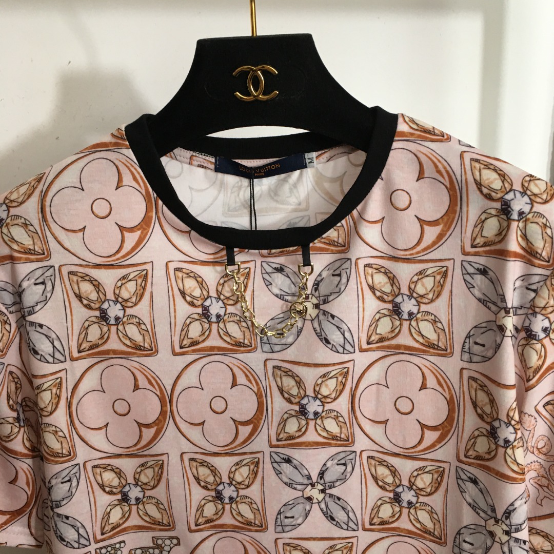 ルイヴィトン tシャツ 値段コピー 純綿 プリント 花柄 新品 ファッション 人気の服 ブラウン_3