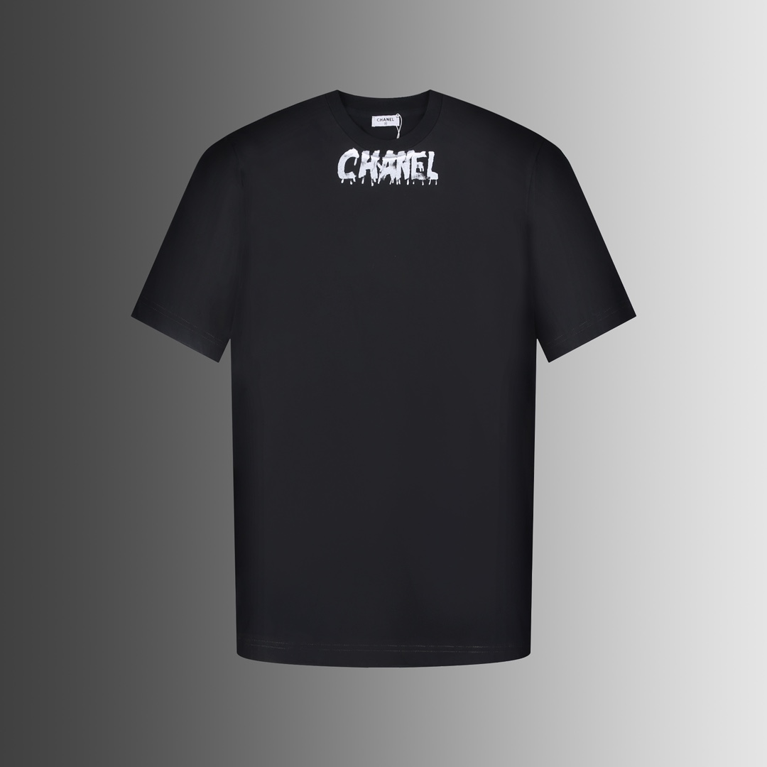 今季のおすすめ chanel メンズ t シャツコピー 純綿 柔らかい トップス 短袖 文字ロゴ プリント ブラック_1
