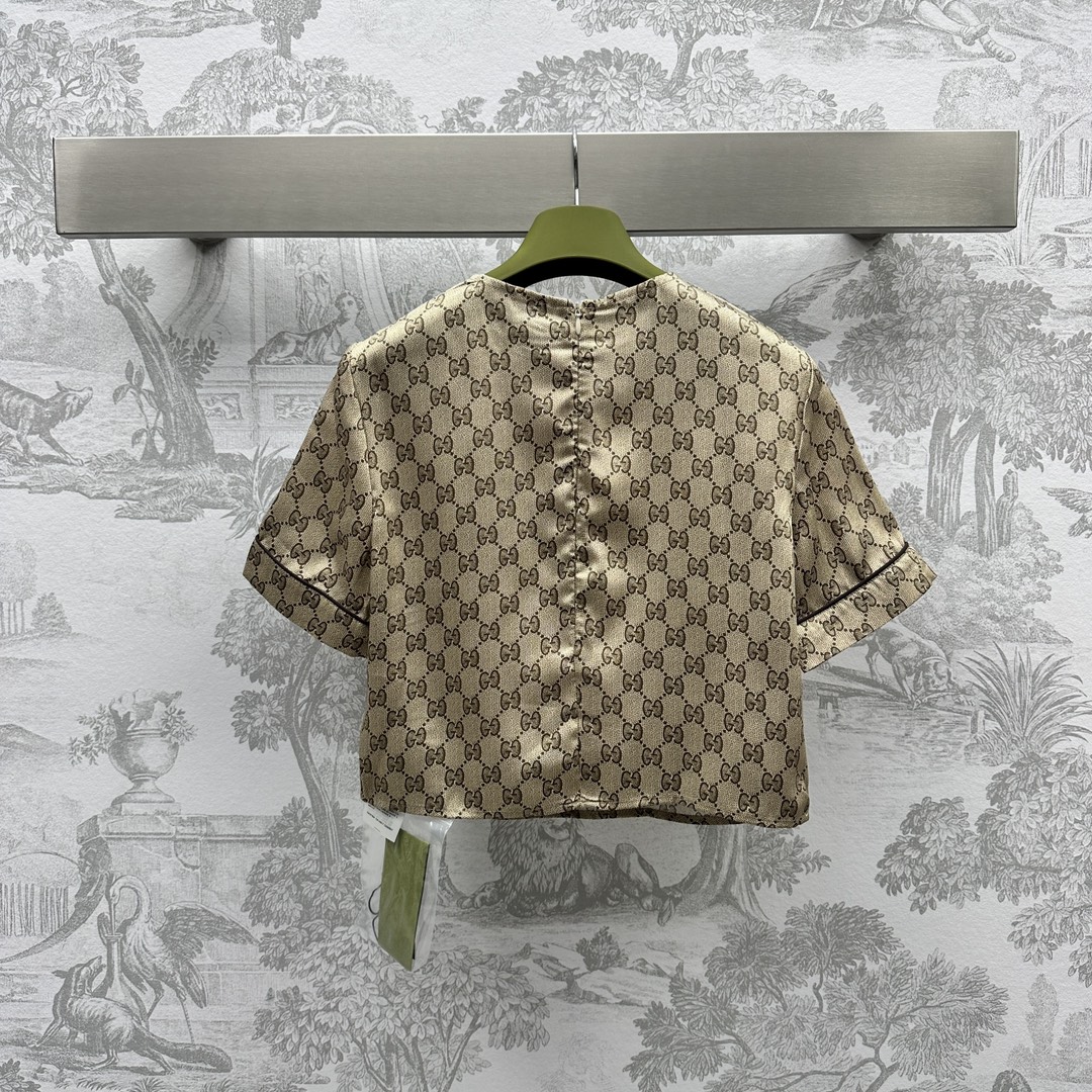 gucci メンズ アウタースーパーコピー セット トップス スカート 半袖 シルク 夏服 軽量 ゆったり ブラウン_6