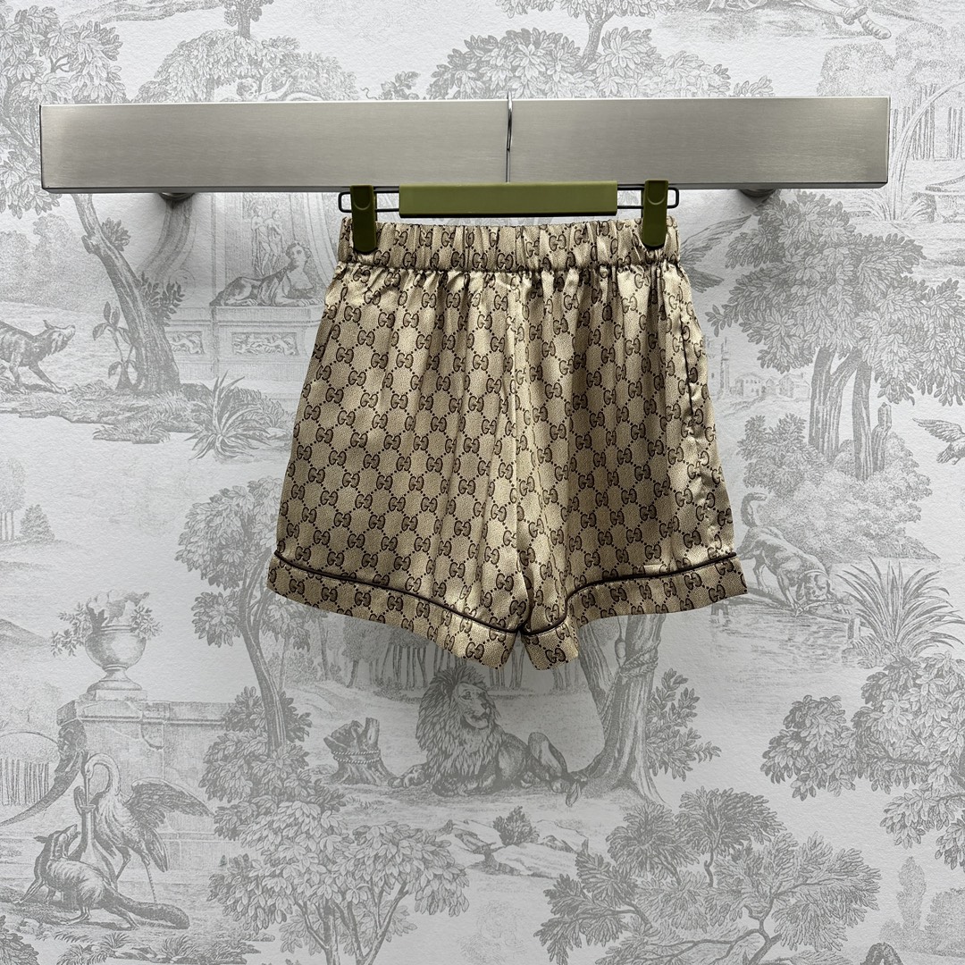 gucci メンズ アウタースーパーコピー セット トップス スカート 半袖 シルク 夏服 軽量 ゆったり ブラウン_8