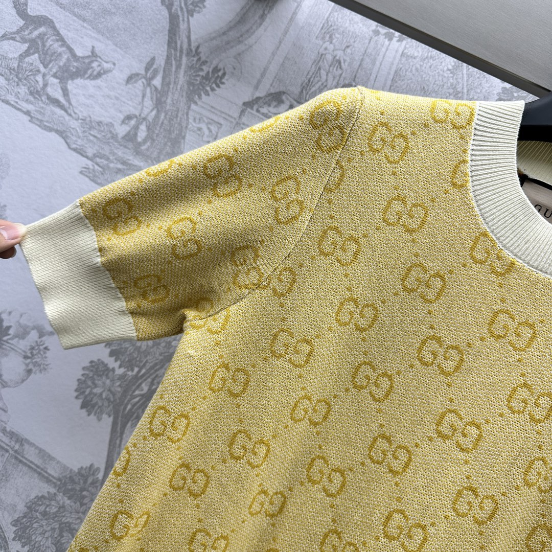 グッチヒグチユウココピー ワンピース セーター ニット素材 柔らかい 個性的 半袖 花柄 ファッション イエロー_4