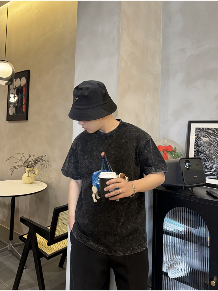 お買い得品 短袖 シンプル ステューシーいちごtシャツ偽物  純綿 トップス 犬プリント 激安 柔らかい グレイ_2