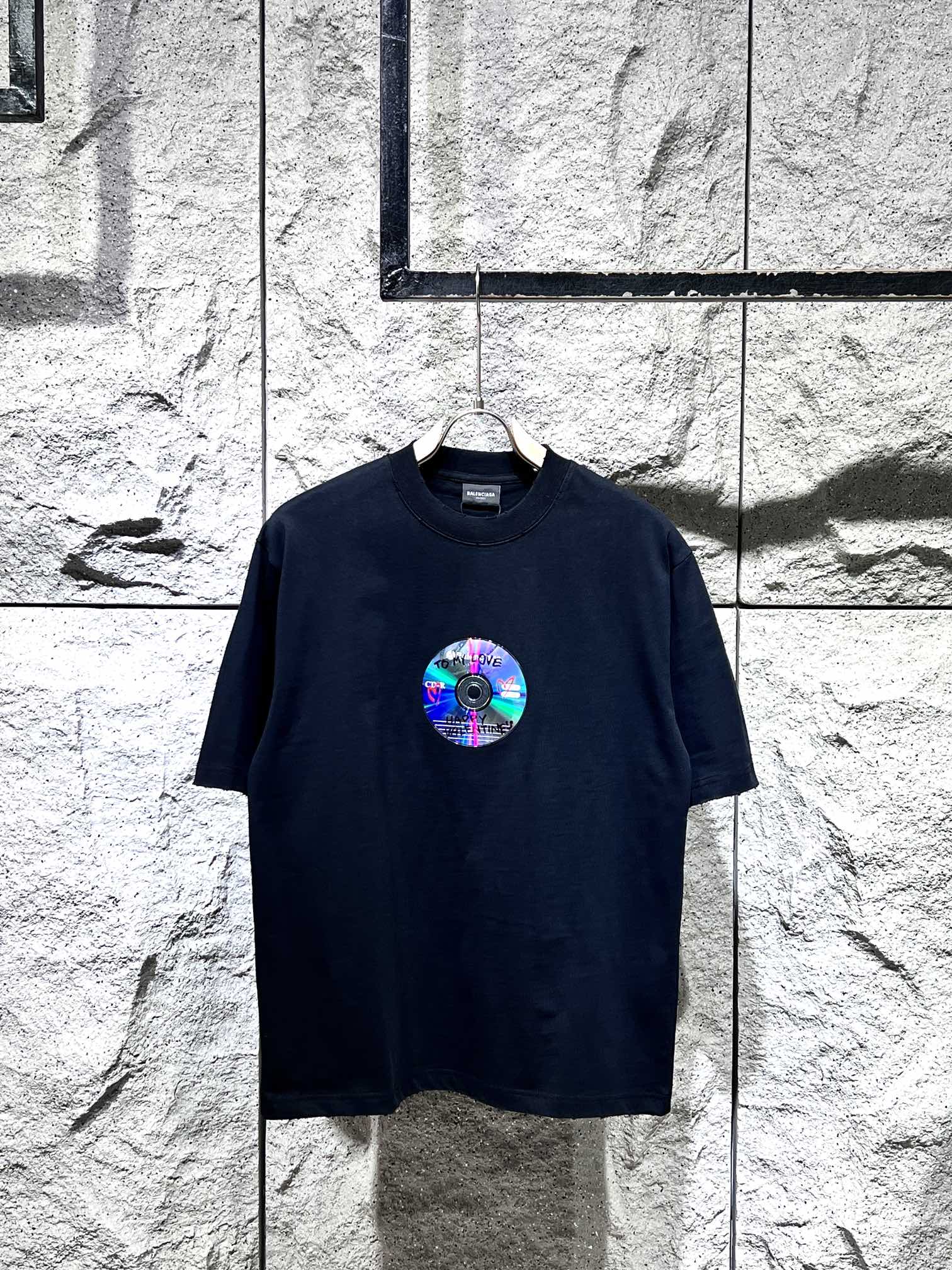 バレンシアガ tシャツ オーバーサイズＮ級品 CDプリント トップス 短袖 夏服 カップル 純綿 男女兼用 ブラック_1
