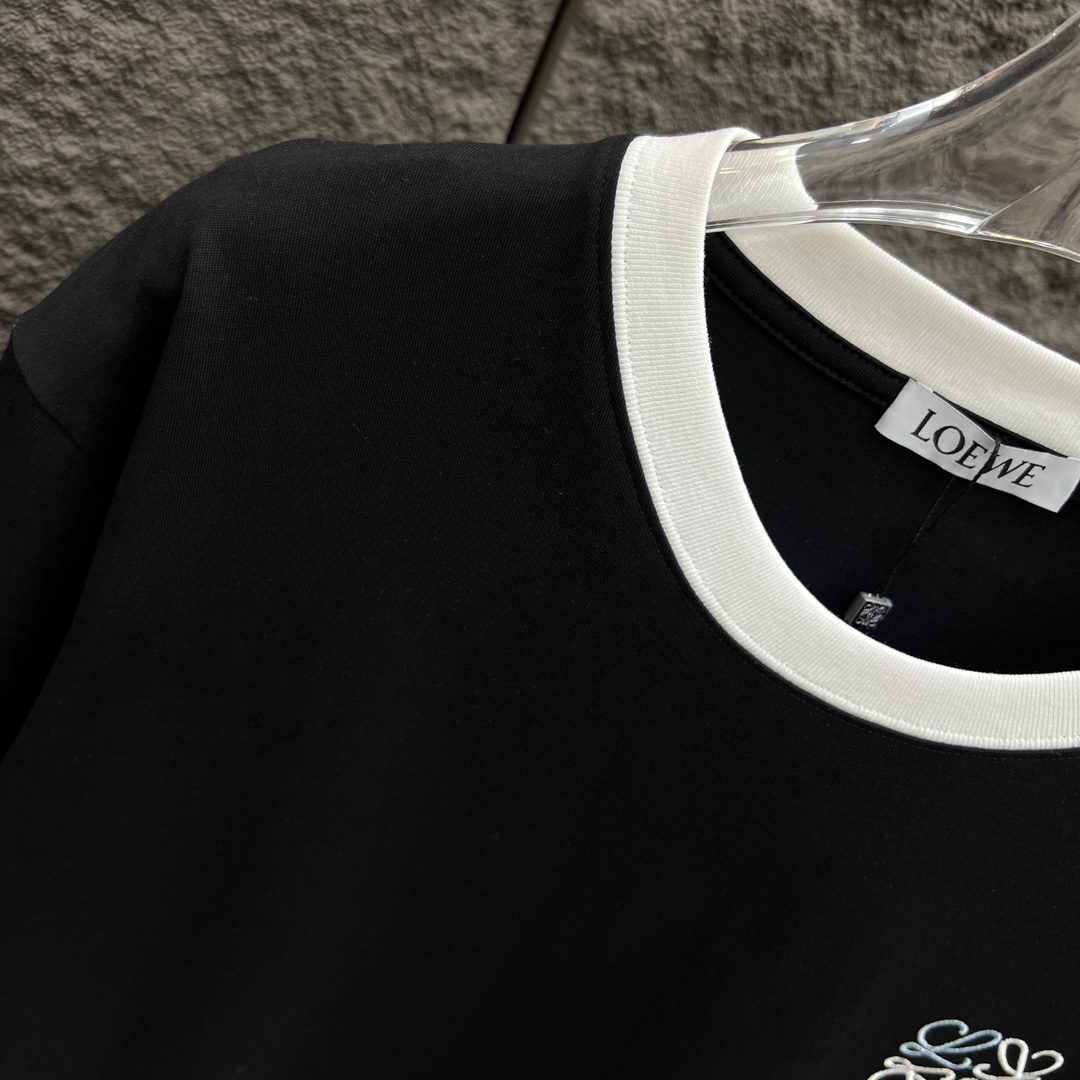 ロエベtシャツ レディース偽物 丸首 人気品 クルーネック 100％綿 トップス 春夏半袖 心地よい着用感 ブラック_3
