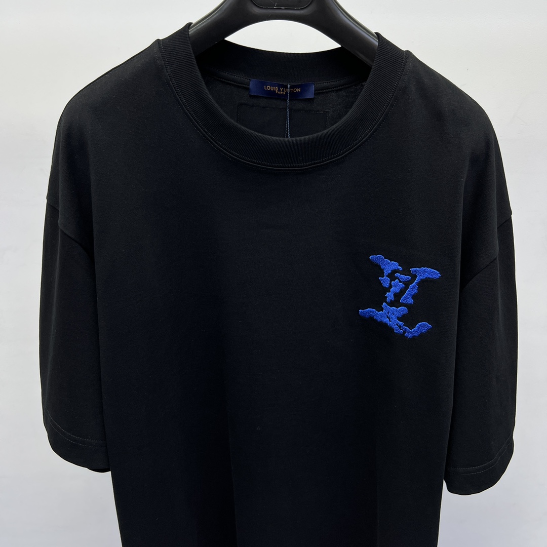 レディース ルイヴィトンtシャツ偽物 新着アイテムが入荷しました！半袖 夏服 トップス 純綿 刺繍 ブラック_3