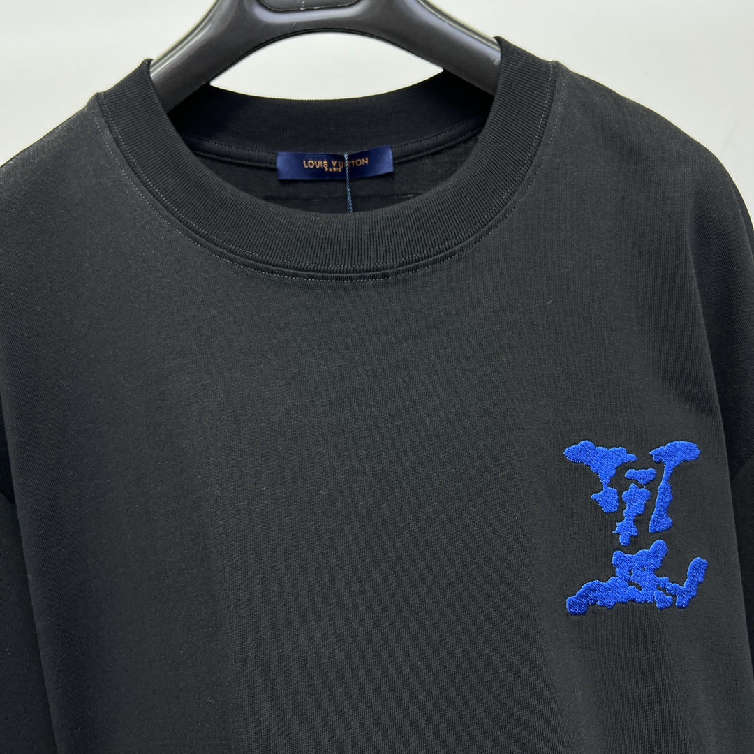 レディース ルイヴィトンtシャツ偽物 新着アイテムが入荷しました！半袖 夏服 トップス 純綿 刺繍 ブラック_5