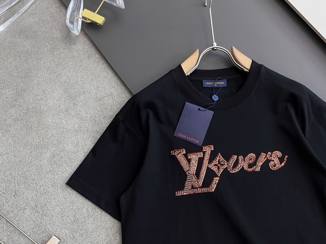 オンライン限定 ルイヴィトンtシャツ メンズ偽物 クルーネック 夏服 ロゴトップス プリント ゆったり 短袖 純綿 2色可選_4