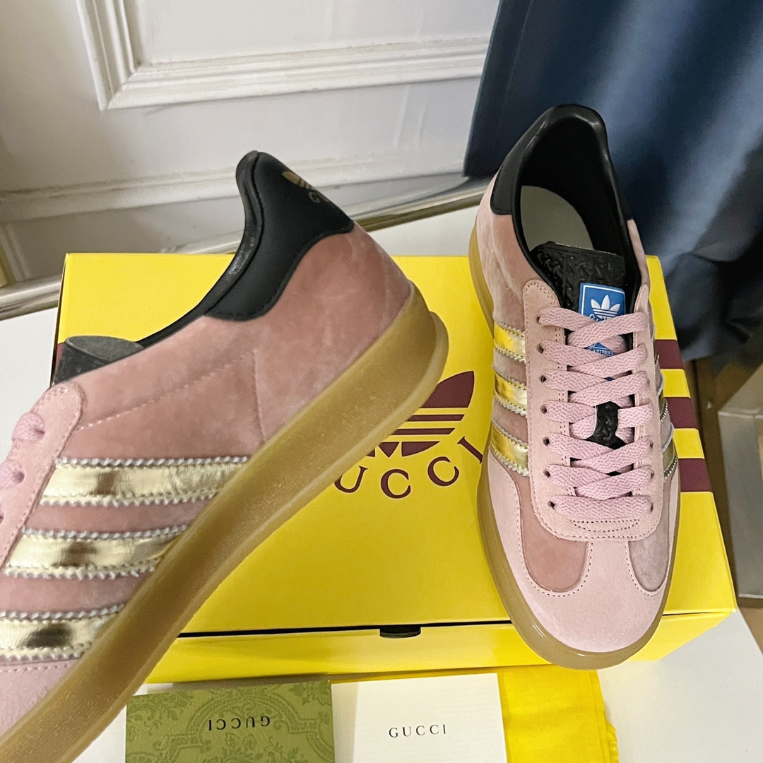 最新到着‼レディース グッチ スニーカースーパーコピー 運動 adidas x Gucciコラボ ランニング カップル 防滑 カジュアル ピンク_3