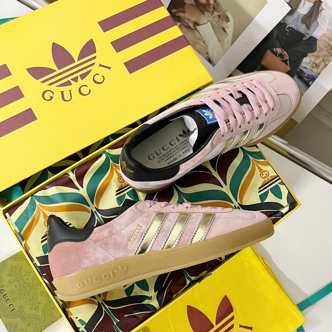 最新到着‼レディース グッチ スニーカースーパーコピー 運動 adidas x Gucciコラボ ランニング カップル 防滑 カジュアル ピンク_4