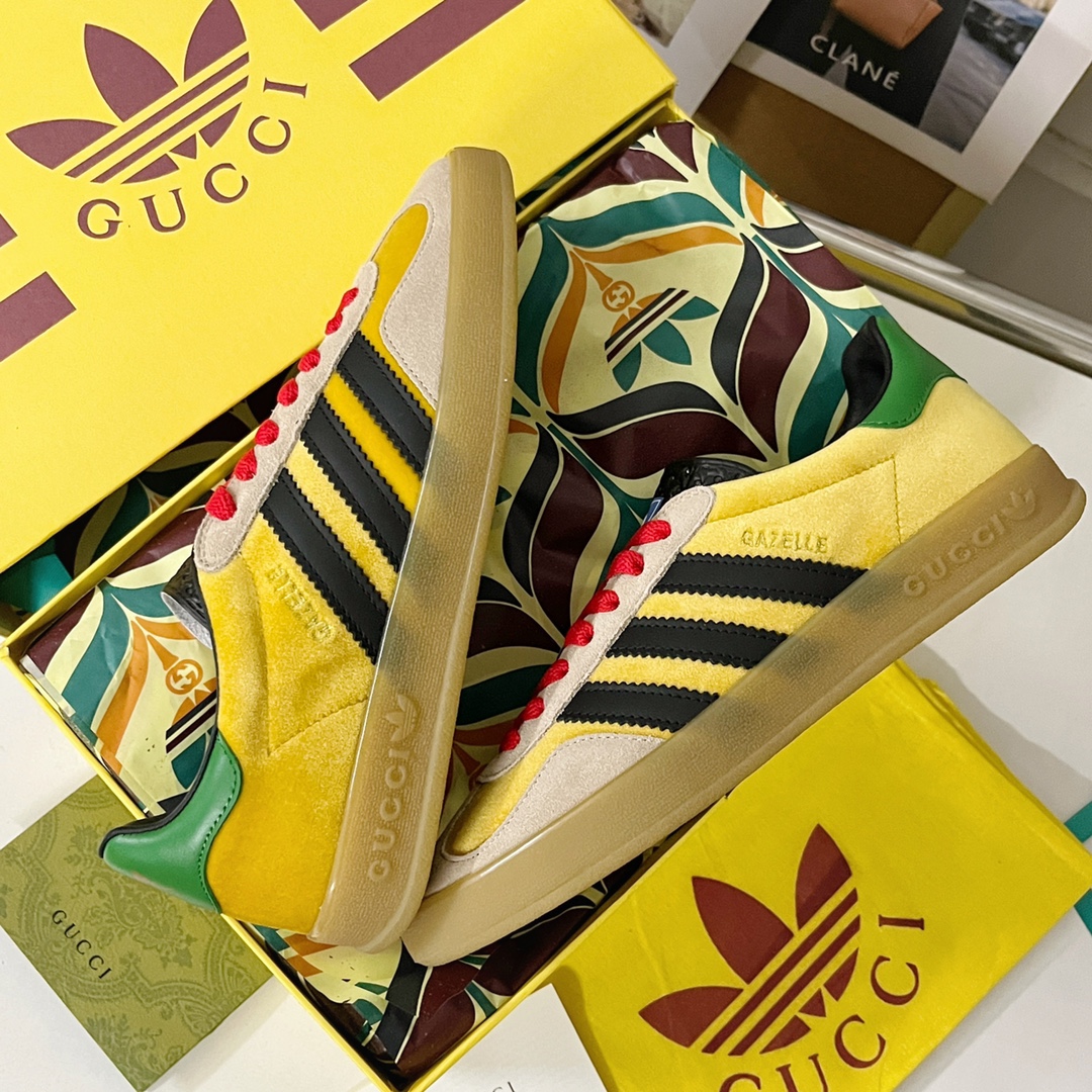 gucci アディダス プレ 値偽物 運動 adidas x Gucciコラボ ランニング カップル 防滑 カジュアル 通学 イエロー_6