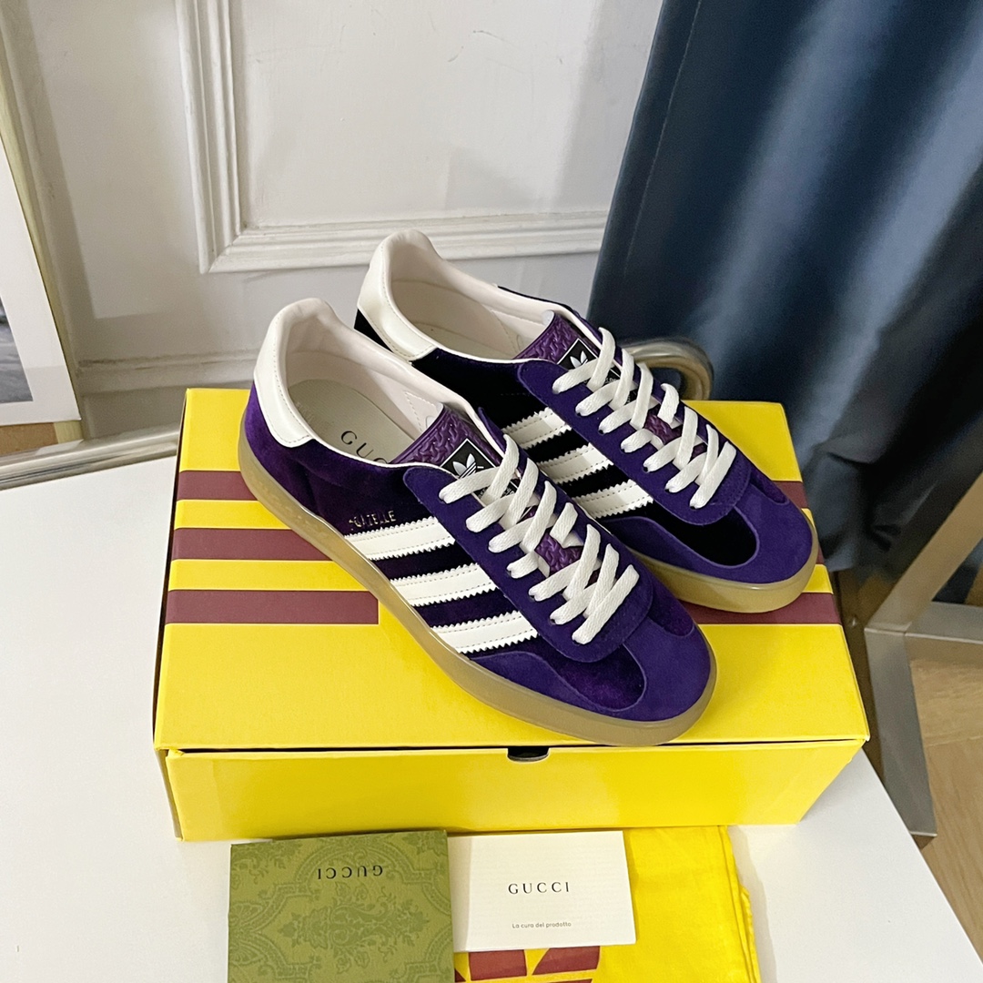adidas グッチ スニーカー偽物 運動 adidas x Gucciコラボ ランニング カップル 防滑 カジュアル 花柄 日常 パープル_5
