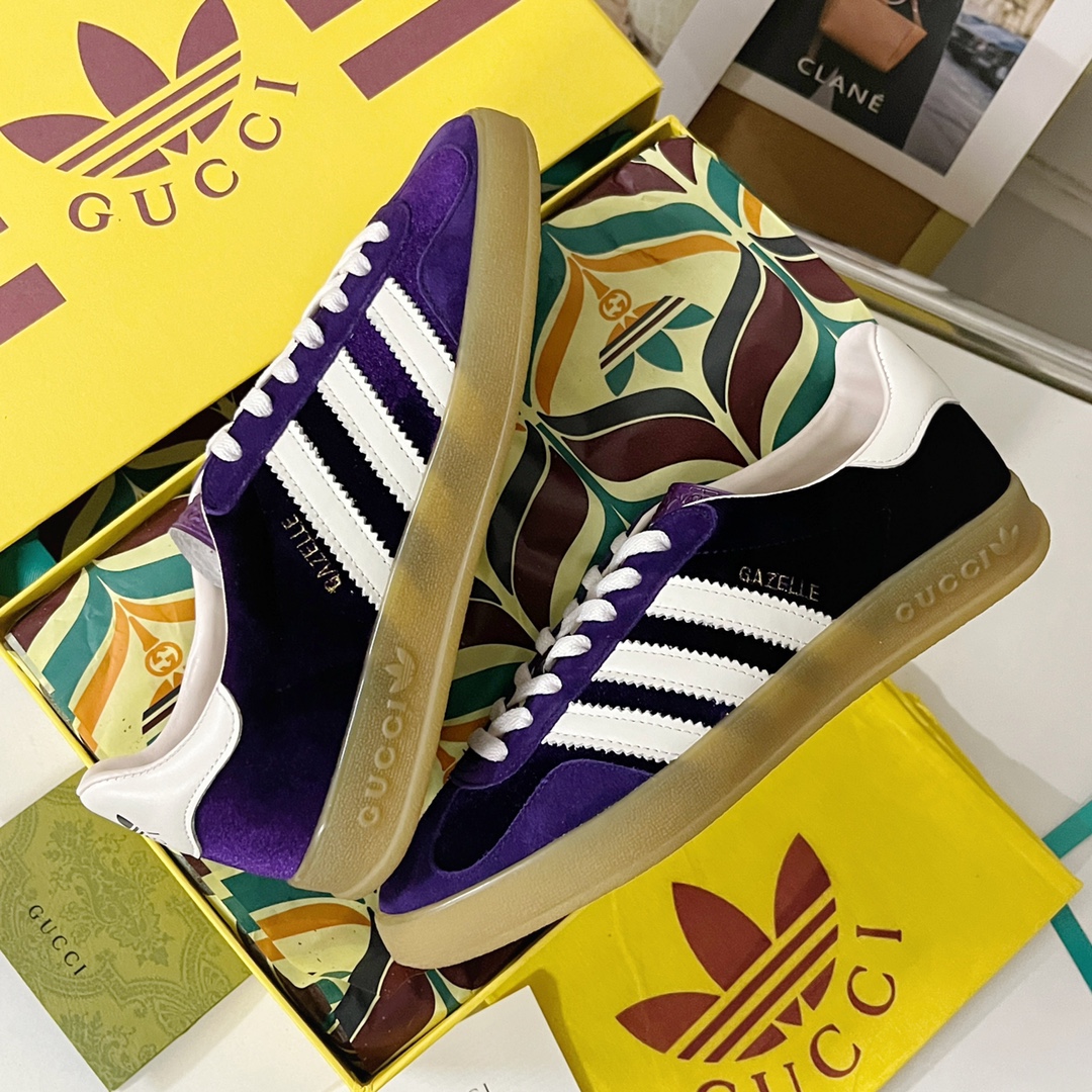 adidas グッチ スニーカー偽物 運動 adidas x Gucciコラボ ランニング カップル 防滑 カジュアル 花柄 日常 パープル_6