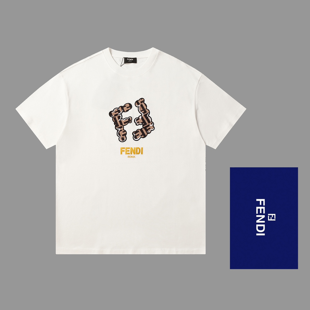 fendi t シャツ メンズ激安通販 トップス 純綿 プリント ゆったり 柔らかい 半袖 夏服 刺繍 ホワイト_1