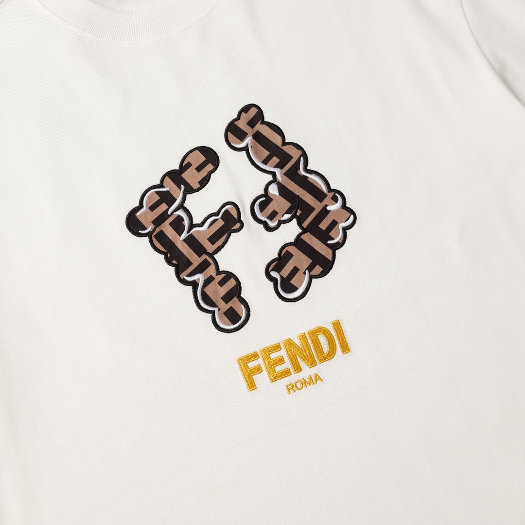 fendi t シャツ メンズ激安通販 トップス 純綿 プリント ゆったり 柔らかい 半袖 夏服 刺繍 ホワイト_4