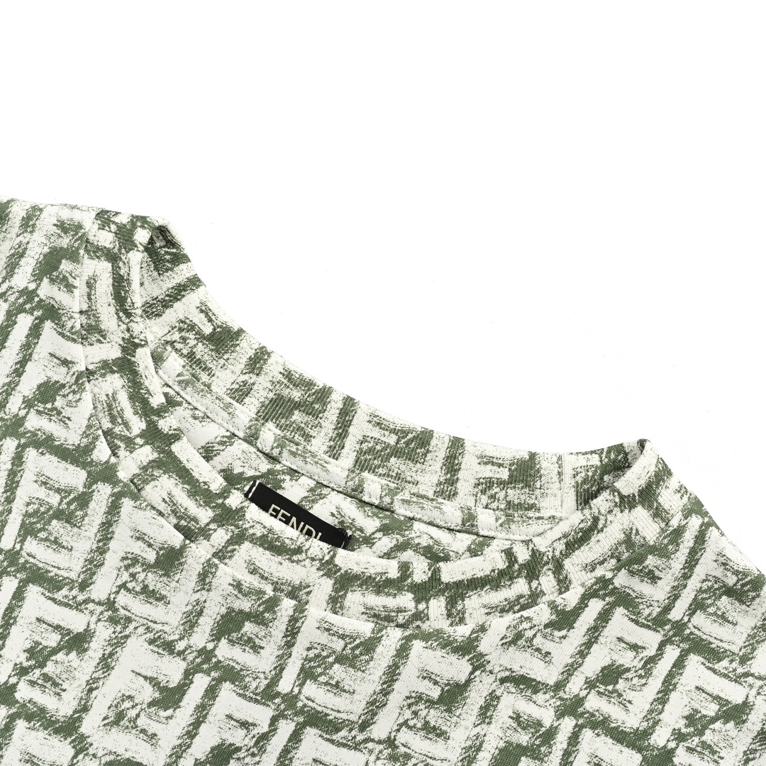 オンライン限定 fendi メンズ t シャツ偽物 トップス 純綿 プリント 花柄 柔らかい 半袖 シンプル 夏服 グリーン_4