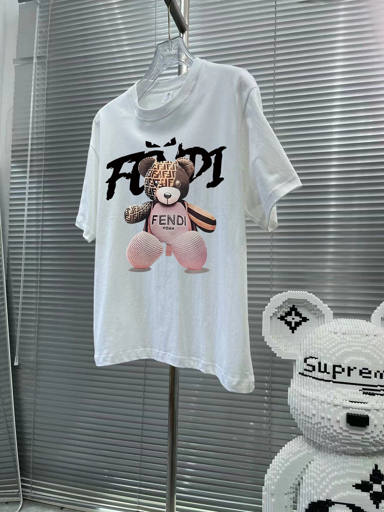 fendi ティー シャツ レディースＮ級品 トップス 綿100% 熊プリント 短袖 Tシャツ 柔らかい メンズ ブラック_1