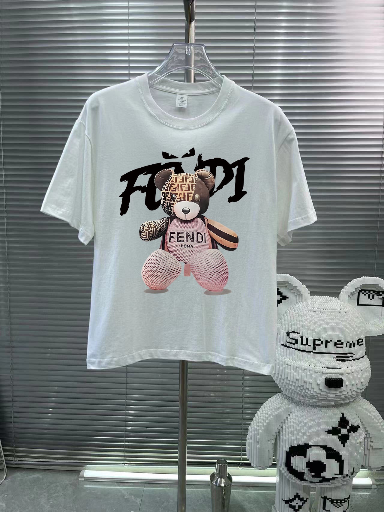 fendi ティー シャツ レディースＮ級品 トップス 綿100% 熊プリント 短袖 Tシャツ 柔らかい メンズ ブラック_2