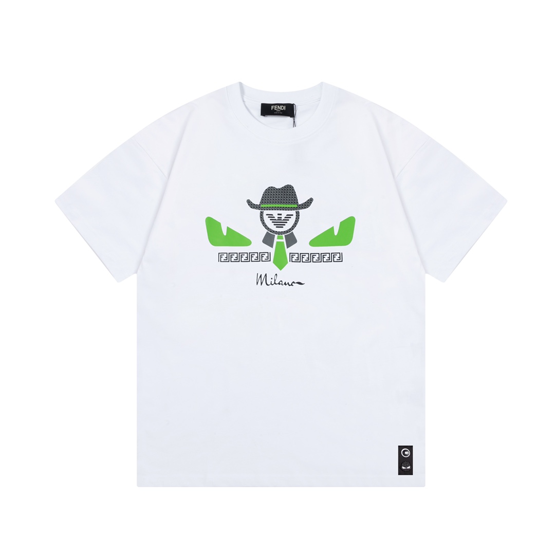 fendit シャツ メンズ偽物 トップス 綿100% カードローンプリント 短袖 Tシャツ ロゴ 個性的 男女兼用 ホワイト_1