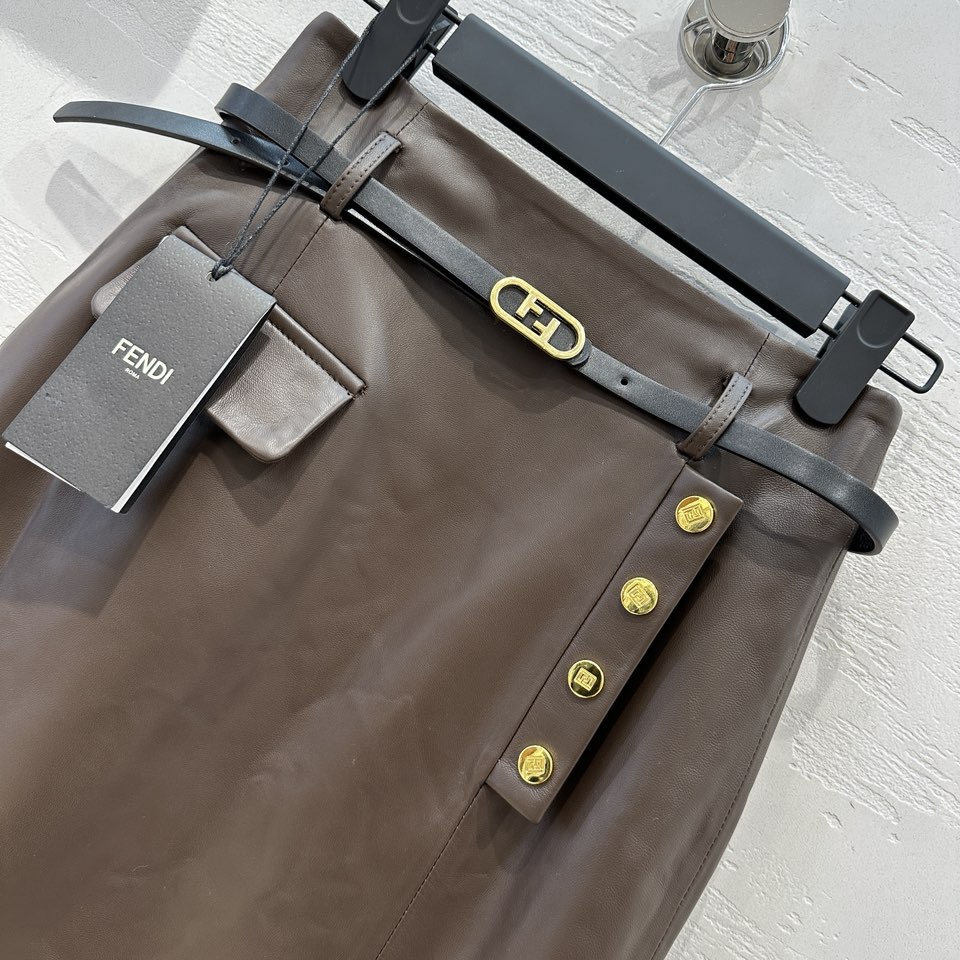 今季のおすすめ フェンディ タイト スカートコピー 春夏新品 レザー シンプル レディース セクシー ブラウン_2