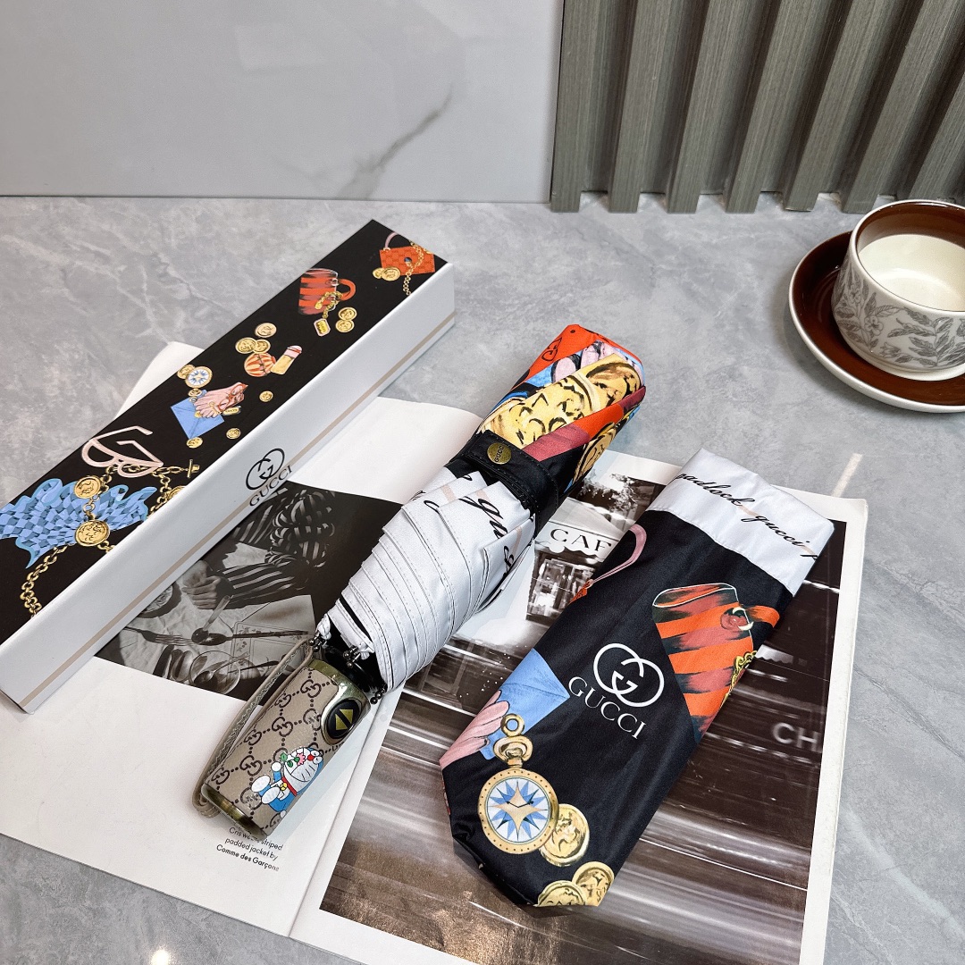 gucci 傘 サイズスーパーコピー 日焼け止め 折り畳み日傘 紫外線遮断 軽量 プリント 大きいかさ ブラック_2