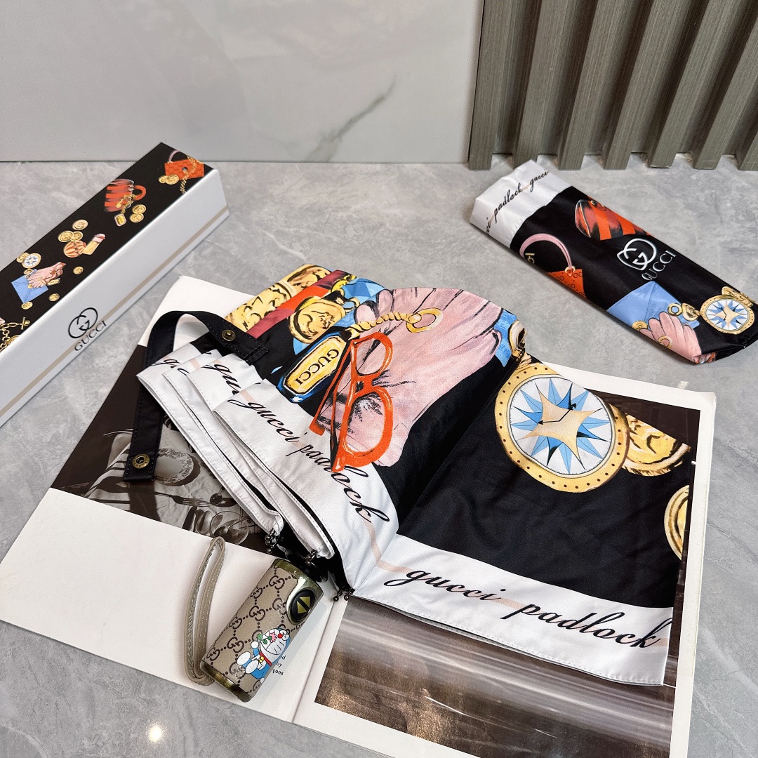 gucci 傘 サイズスーパーコピー 日焼け止め 折り畳み日傘 紫外線遮断 軽量 プリント 大きいかさ ブラック_5