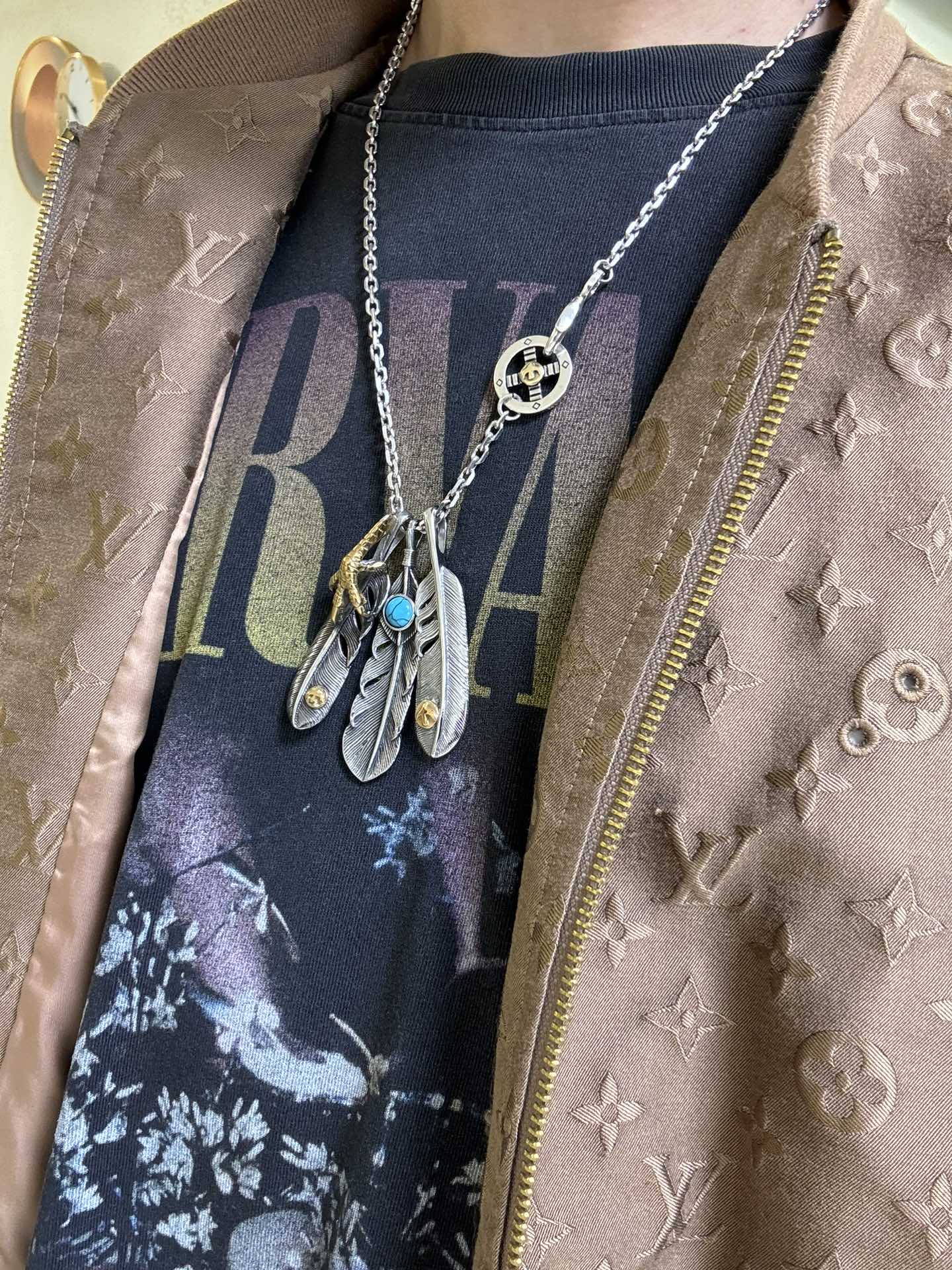 魅力的なスタイル goro's ネックレス偽物 天然石付き 三つ羽根 60㎝長さ goro's＊gucciコラボ シルバー_3