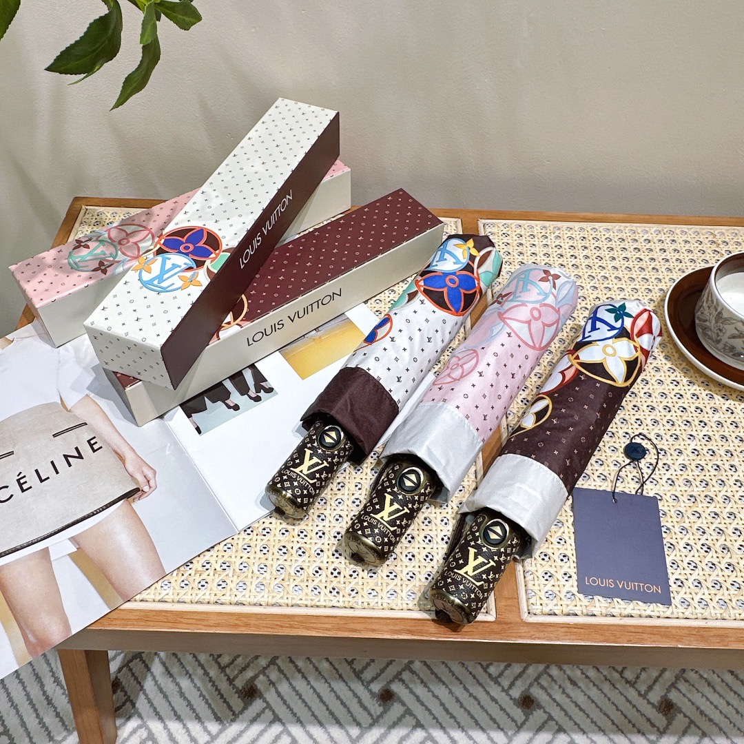 ルイビトン 折りたたみ傘スーパーコピー 折り畳み傘 遮光 遮熱 可愛い シンプル 花柄 プリント 日傘兼用雨傘 ブラウン_9