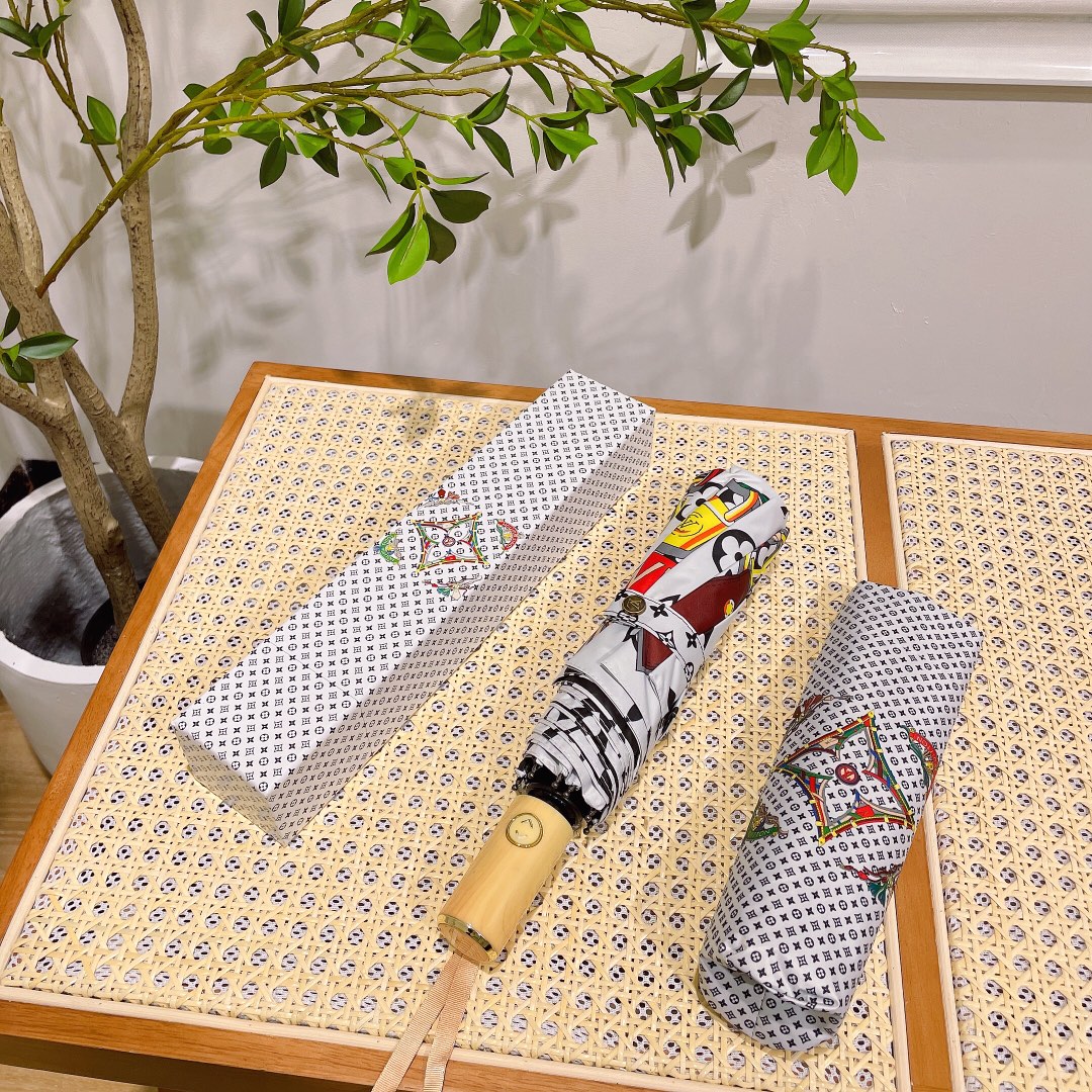 ルイヴィトン日傘コピー 限定 晴雨兼用 自動開閉 プリント 折り畳み傘 軽量 UVカット100遮光遮熱 ホワイト_1