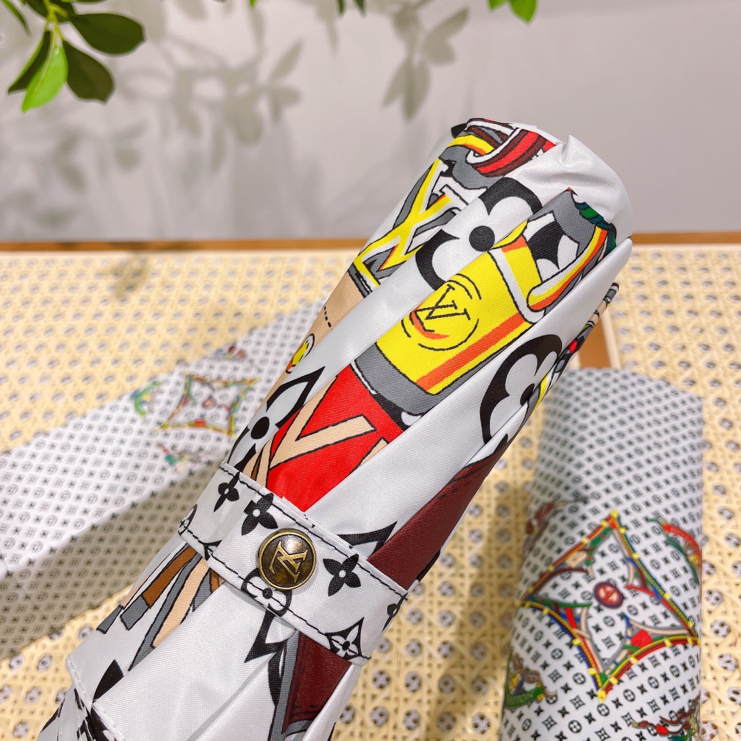 ルイヴィトン日傘コピー 限定 晴雨兼用 自動開閉 プリント 折り畳み傘 軽量 UVカット100遮光遮熱 ホワイト_4