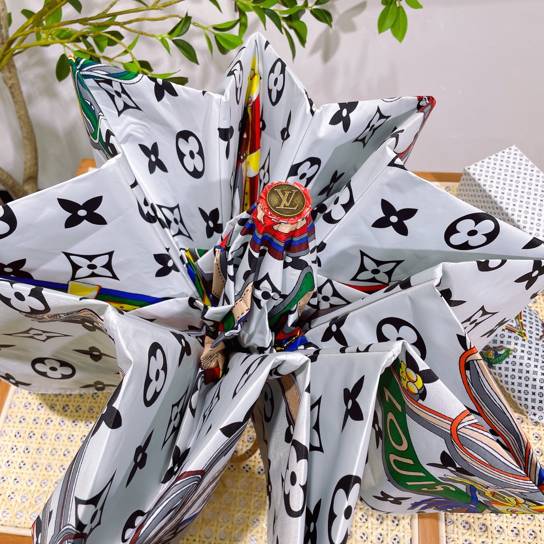 ルイヴィトン日傘コピー 限定 晴雨兼用 自動開閉 プリント 折り畳み傘 軽量 UVカット100遮光遮熱 ホワイト_7