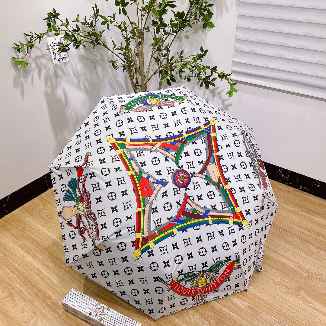 ルイヴィトン日傘コピー 限定 晴雨兼用 自動開閉 プリント 折り畳み傘 軽量 UVカット100遮光遮熱 ホワイト_9