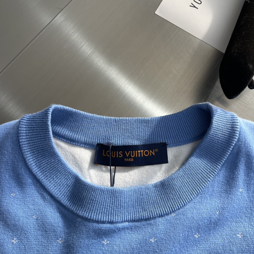 ルイヴィトンtシャツコピー 半袖 トップス 純綿 プリント シンプル 上質服 男女兼用 ブルー_6