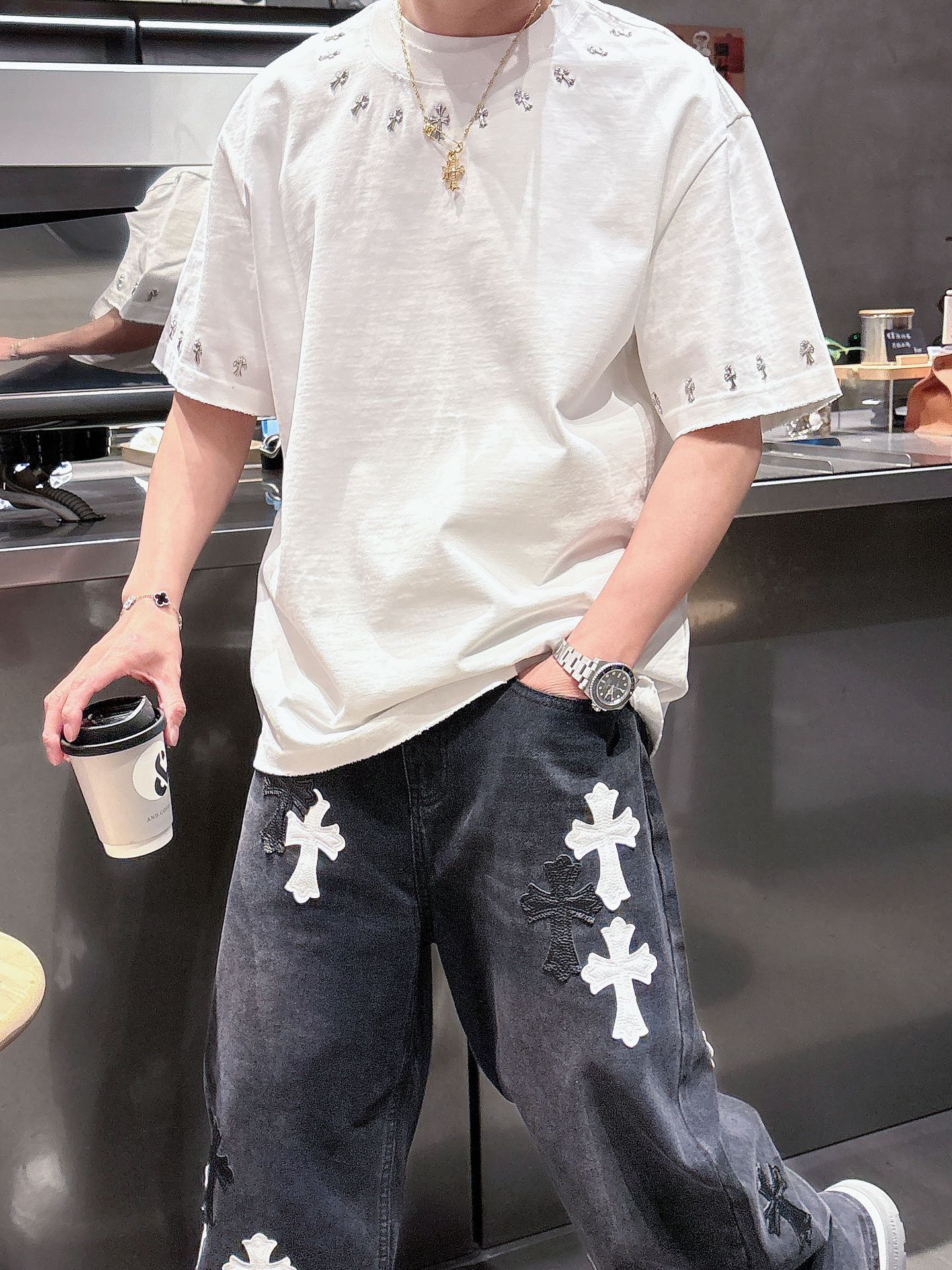 夏大販売‼ メンズ クロムハーツtシャツ偽物 シンプル 短袖 トップス 100％綿 ロゴプリント ホワイト_9