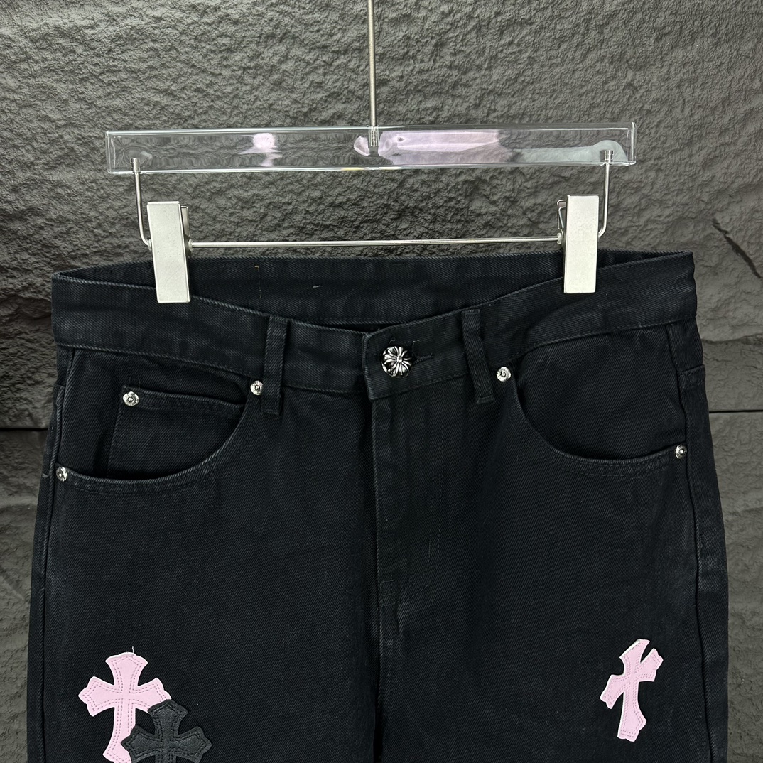 人気流行品 クロムハーツジンーズ偽物 ファッション感 シンプル 筒形パンツ ジーンズ デニム素材 ブラック_3