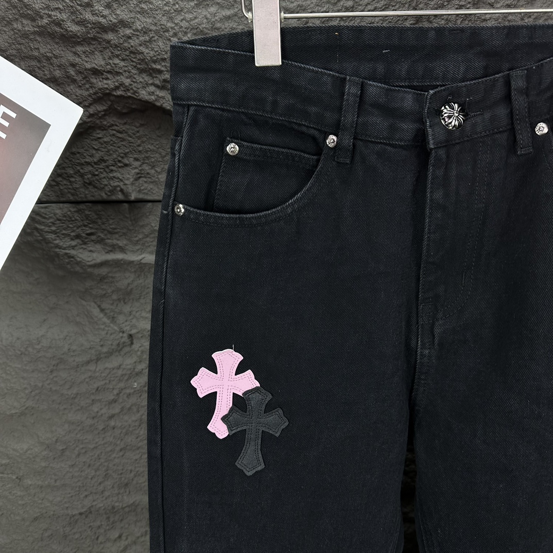 人気流行品 クロムハーツジンーズ偽物 ファッション感 シンプル 筒形パンツ ジーンズ デニム素材 ブラック_4