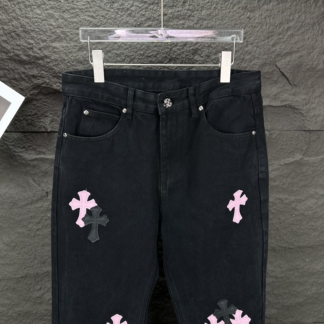 人気流行品 クロムハーツジンーズ偽物 ファッション感 シンプル 筒形パンツ ジーンズ デニム素材 ブラック_7