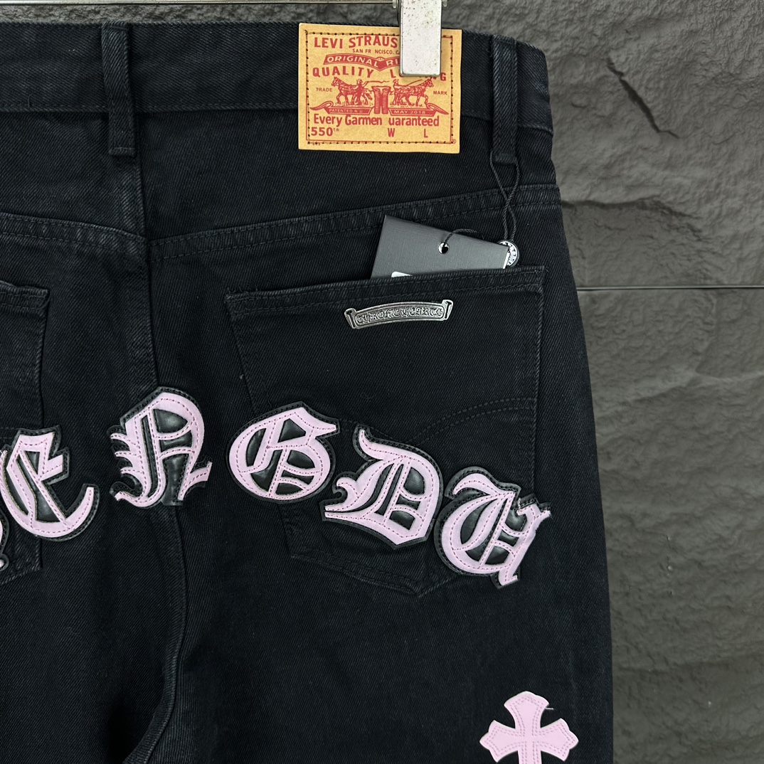 人気流行品 クロムハーツジンーズ偽物 ファッション感 シンプル 筒形パンツ ジーンズ デニム素材 ブラック_11