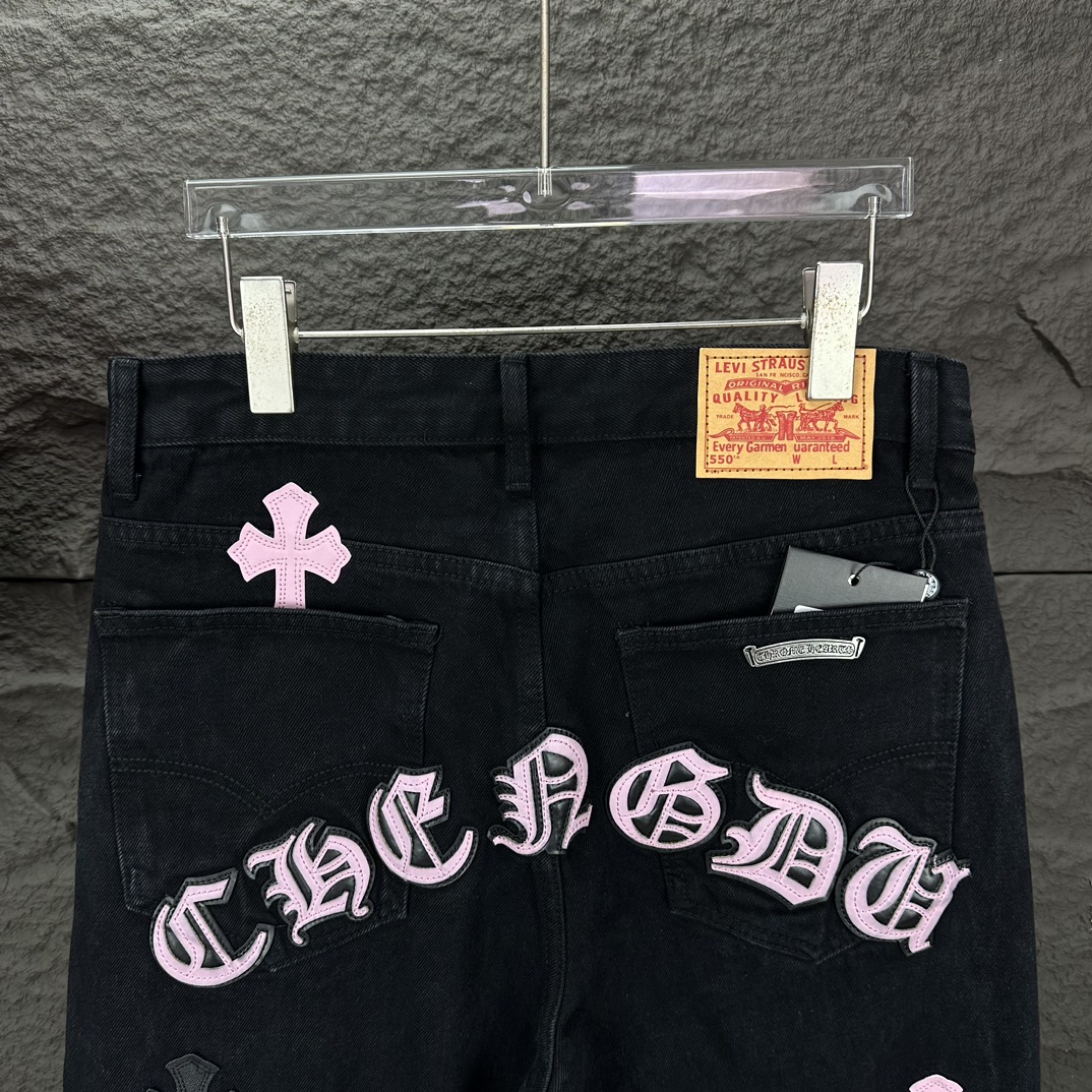 人気流行品 クロムハーツジンーズ偽物 ファッション感 シンプル 筒形パンツ ジーンズ デニム素材 ブラック_12