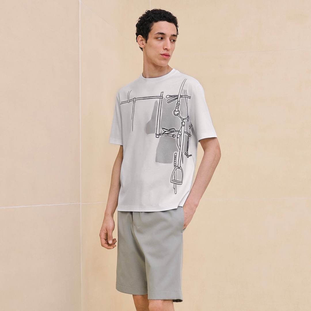 新商品 通気性いい エルメスtシャツＮ級品 トップス 純綿 プリント 柔らかい ホワイト_1