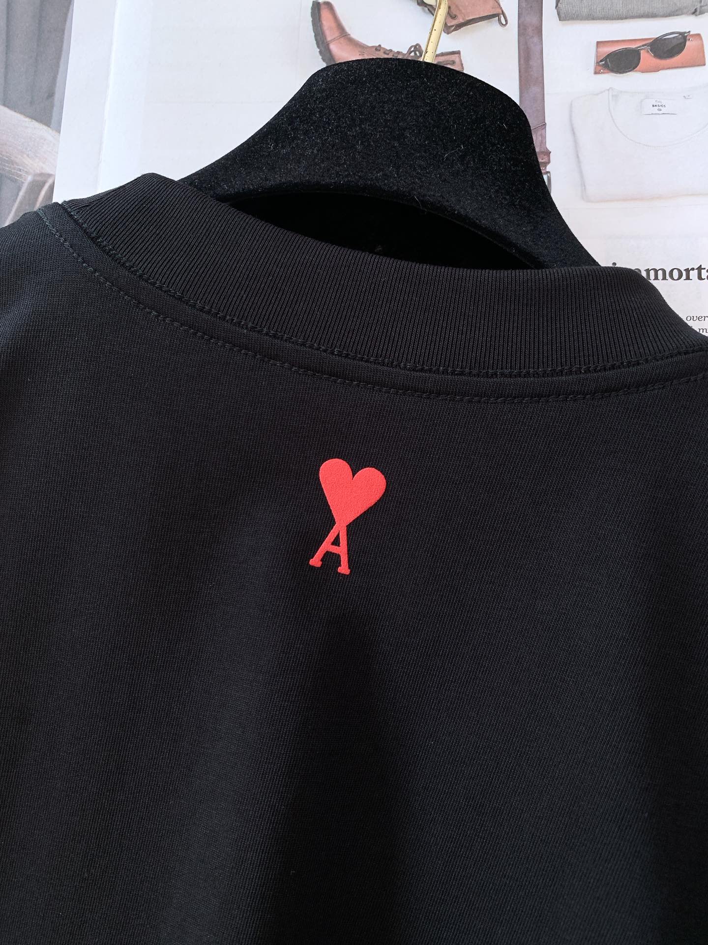 AMI アレクサンドルマテュッシ 店舗偽物 半袖トップス 純綿Tシャツ ゆったり クラシック ブラック_3